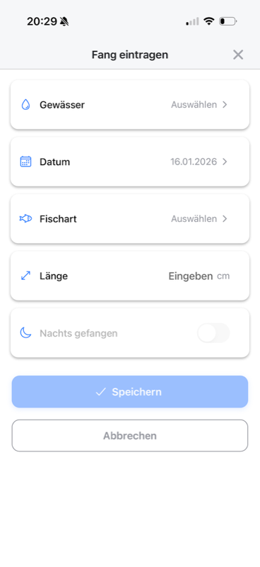 Petri Heil App - Fang eintragen