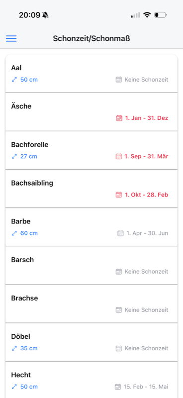 Petri Heil App - Schonzeiten